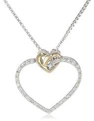 XPY Sterling Silver and 14k Gold Love Knot Heart Diamond Pendant Necklace, 18"