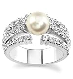 18k White Gold Fresh Water Pearl and Diamond Ring (H/SI2, 3/4 ct. tw.)