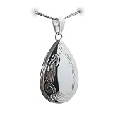 British Jewellery Workshops Silver 30x20mm celtic engraved tear drop Locket with Curb chain
