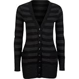 SAY WHAT Striped Womens Boyfriend Cardigan - Black/Grey