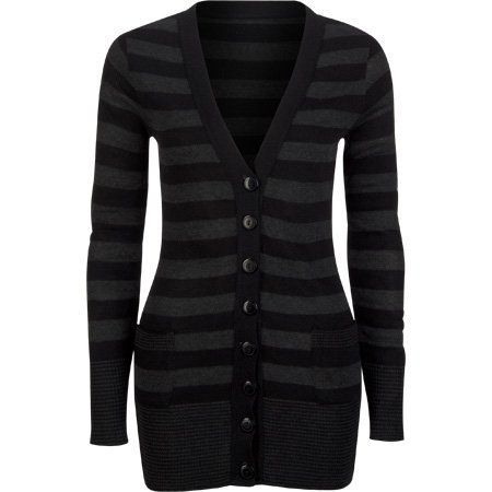 SAY WHAT Striped Womens Boyfriend Cardigan - Black/Grey