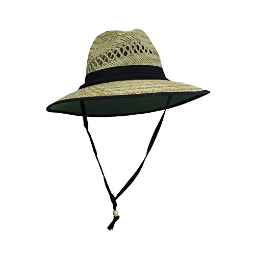 Mens UPF 50 Wide Brim Natural Straw Lifeguard Outback Sun Hat