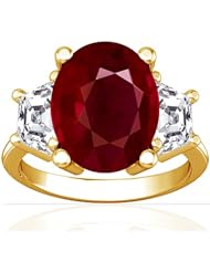 14K Yellow Gold Oval Cut Ruby Three Stone Ring