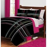 Black Pink Green Purple Striped Teen Girls Full Size Comforter Set Bed In A Bag Set