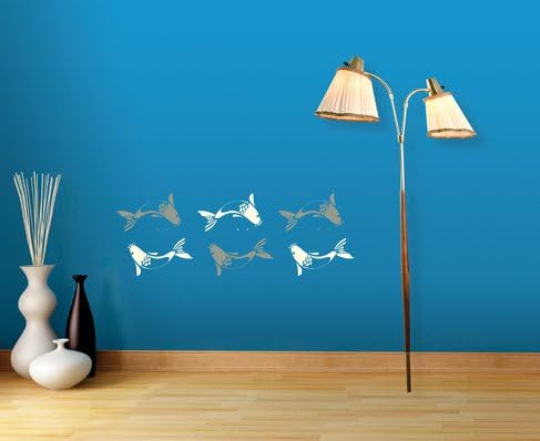 Wall Painting Stencil, Aqua (Fish) Design, Reusable , 12" X 12", 12 Mil Thickness, Pack of 2