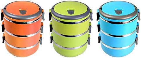 Lunch Box- Stacking Two Tier Tiffin with Vacuum Seal Lid Bento Box stainless Material 1 (16 x 15x 15.5cm) (2 layer)
