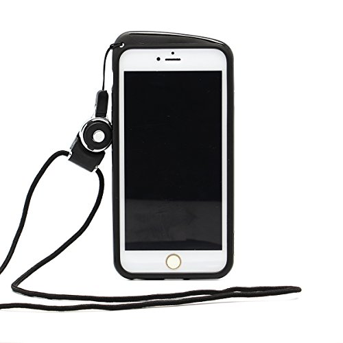 Moonmini Stylish Phone Bumper Frame Case Cover Skin Protector with Hanging Neck Strap Rope for iPhone 6 Plus 5.5 inch - Black