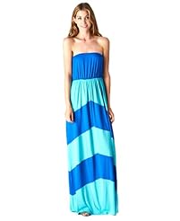 Strapless Chevron Print Spandex/Viscose Colorblocking Maxi Dress 