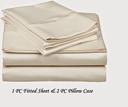 Ethereal Bedding 1500-Thread-Count Egyptian Cotton Super Soft Extra Deep Pocket 3-Pieces (Fitted Sheet + Pillowcases) Three Quarter/ Small Double/ Antique Solid Ivory Fit Up to 19" inches Deep Pocket Fully Elastic All Around