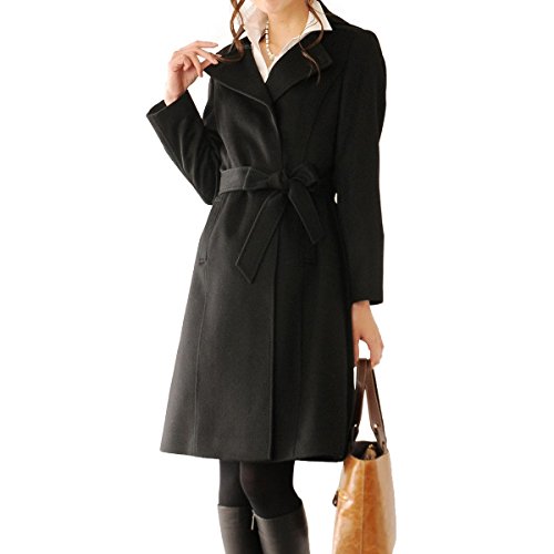 カシミヤ 100% ロングコート レディース テーラーカラー ベルト付き 比翼 オフィス スーツ ビジネス