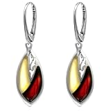 Lemon Cherry Amber Sterling Silver Modern Leaf Leverback Earrings