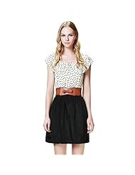 Dots Print Short Chiffon/Polyester Natural   Waistline Short Sleeves   Dress With a Bow(s) and a Sash 