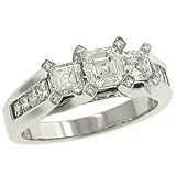 Asscher/Princess/Pave Diamond 3 Stone Ring 1.62cttw