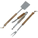 ACE TRADING-GRILL ACC 2 BBQ-467187 BBQ BARBECUE TOOL SETS WITH OAK HANDLE - STAILNESS STEEL