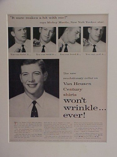 Mickey Mantle New York Yankees 1953 Van Heusen Shirts Advertisement Bulletin 14 X 18 Inch Size Matted Ready For Framing