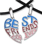 Pewter Pink, Blue & Red Hearts Best Friends Necklace