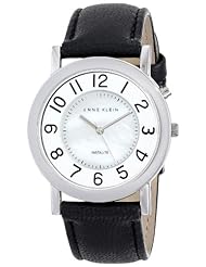 Anne Klein Womens AK/1631MPBI Silver-Tone Backlight Function Black Leather Strap Watch