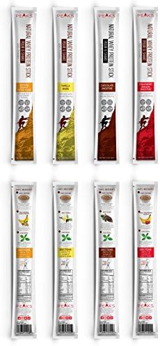 Peaks Body Natural Grass-fed Whey Protein Stick Packets, Water Bottle Compatible, Variety Pack, 4 Flavors, 8 Count
