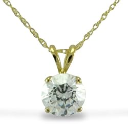 14KT Yellow Gold 1.0 CTW Round CZ Solitaire Pendant on 18" Chain