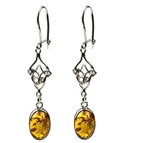 Sterling Silver Honey Amber Celtic Earrings