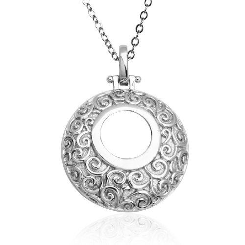 Sterling Silver Scroll Design Open Circle Pendant, 18"
