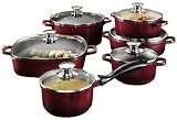Karcher 113270 Hochwertiges 12-teiliges Aluguss Kochtopf Set mit Rechteckpfanne BiColor bordeaux