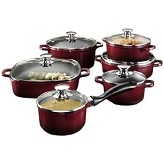 Karcher 113270 Hochwertiges 12-teiliges Aluguss Kochtopf Set mit Rechteckpfanne BiColor bordeaux