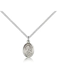 .925 Sterling Silver Saint St. Therese of Lisieux Medal Pendant 1/2 x 1/4 Inches Aviators/Florists-9210- Comes with a .925 Sterling Silver Lite Curb Chain Neckace And a Black velvet Box