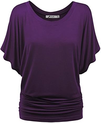 CK Womens Short Sleeve Fold Waist Dolman Drape Top Blouse Tshirt (XL, Purple)