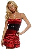 Red Satin Lace Strap Bubble Flirty Evening Party Prom Hot Mini Dress