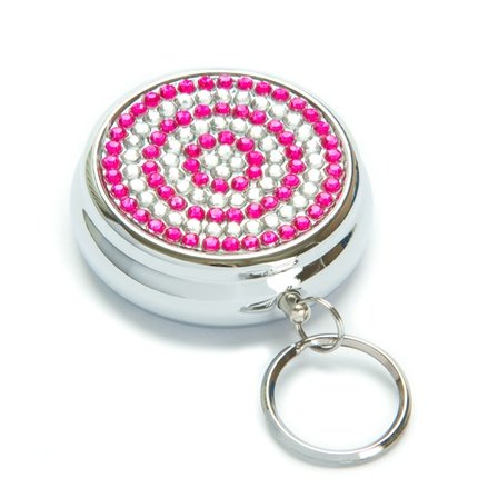 Pink Crystal Ring Pill Box Keychain