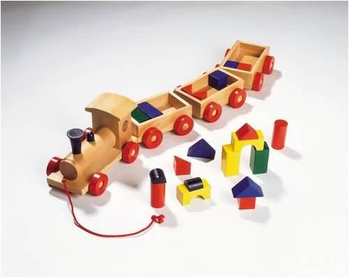 Children's Traditional Wooden Toy Train and Bricks