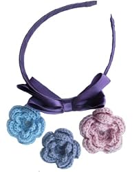 Satin Head Band for Big Girls - Purple Magic (With Hand-crocheted Flower Pins)