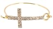 Gold with Clear Iced Out Cross Metal Bangle Bracelet