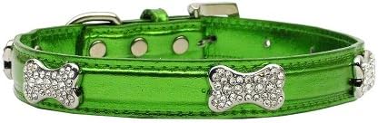 Dog Supplies Metallic Crystal Bone Collars Emerald Green Small