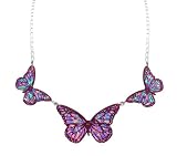 Sterling Silver Dichroic Glass Multi-Color 3 Butterflies Necklace, 17