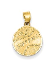 14k Yellow Gold #1 Softball Disc Pendant. Metal Wt- 0.8g