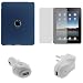 GTMax White USB Car Charger + White USB Home Travel Charger + Dark Blue Silicone Skin Soft Cover Case + LCD Screen Protector for Apple iPad