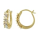 18k Gold Overlay Sterling Silver Diamond-Accent Marquise Created-Opal 1/2 Hoop Earrings