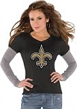 New Orleans Saints Black Women's Primary Logo Tri Blend Long Sleeve Layered T-Shirt- by Alyssa Milano