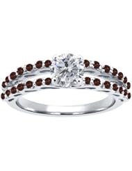 1.32 Ct Round H/I Diamond Red Garnet 18K White Gold Ring