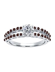 1.32 Ct Round H/I Diamond Red Garnet 14K White Gold Ring