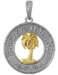 925 Solid Sterling Silver Travel Necklace Charm Pendant, Pawleys Island, Round Frame,