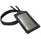 Rhinestone Bling Lanyard with Horizontal Lined ID Badge Holder and Key Chain
