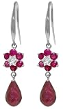 14k White Gold Fish Hook Ruby Flower Earrings