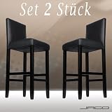 Produkt-Bild: BHK03-1Schwarz Barhocker 2er Set mit Lehne Holz Design Barstuhl Tresenstuhl Bar Hocker