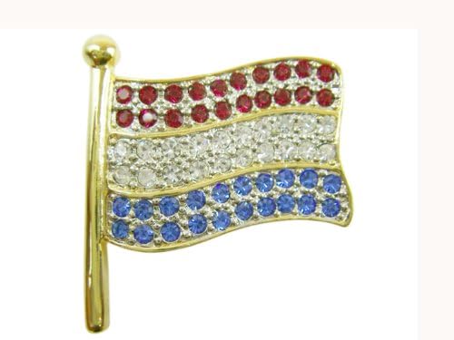 Waving Netherlands Flag Pin With Rhinestones
