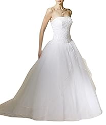 A-line Strapless Fitted Pleated Lace-Up Organza/Tulle Club Dress/Wedding Dress  with a Brush/Sweep Train 