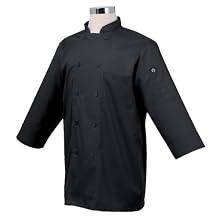 Chef Works JLCL-BLK-2XL Basic 3/4 Sleeve Chef Coat, Black, 2XL