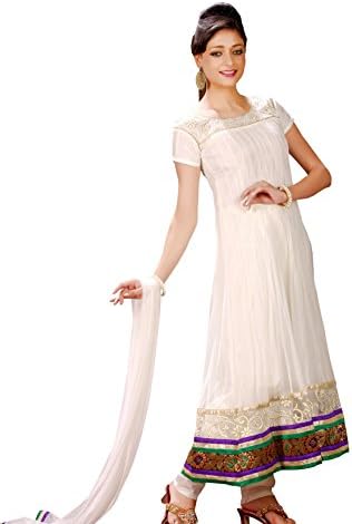 Shubham Fashions Women's Moon Drenched Punjabi Suit S White